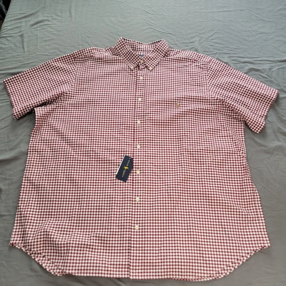 New Polo Ralph Lauren Shirt Men's 3XB Big & Tall Red Gigham Short Sleeve Oxford